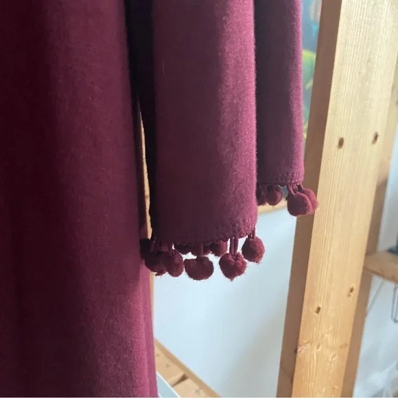 Johnny Was Calme Burgundy Red Flute Sleeve Pom Pom Swing Dress Small - Picture 7 of 14